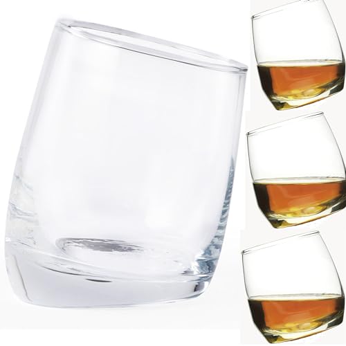 4 Whisky Gläser mit schiefem Boden Rocking Glas Wackelglas Rum Bourbon Scotch Whiskey Cognac Gin Old Fashioned Tumbler ohne Stiel Geschenke 320ml von noTrash2003