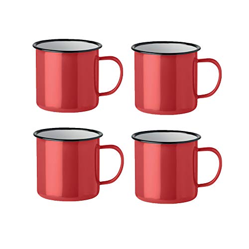 noTrash2003 Kaffeetasse Becher Mug Coffee Trinkbecher Emaille-Becher Vintage Look je 350 ml versch. Farben und Mengen (Rot, 4er Set) von noTrash2003