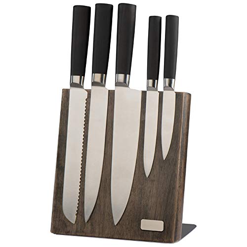 noTrash2003 Messerblock magnetisch und aus Holz inkl. 5 Edelstahl Messer, das ideale Küchenmesser-Set für Brot, Fleisch und Gemüse, mit ergonomischen Griffen von noTrash2003