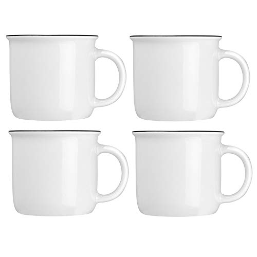 noTrash2003 Porzellantasse Kaffeebecher im Vintage-Look für Kaffee, Tee für Zuhause Picknick oder Unterwegs jeweils als 4er Set in versch. Farben, ca. 350 ml (Weiß) von noTrash2003