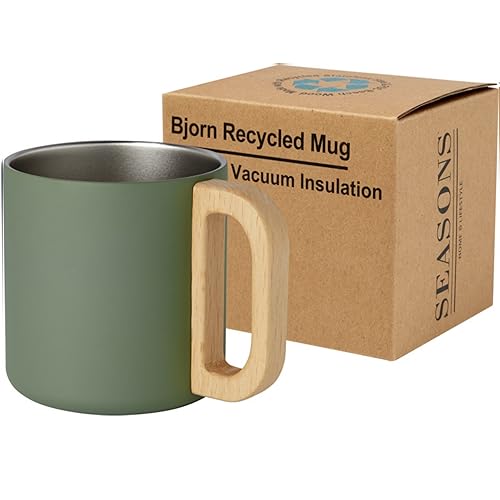 noTrash2003 RCS-zertifizierter Edelstahl Kaffeebecher nachhaltiger umweltfreundlicher Becher aus recyceltem Edelstahl mit Kupfer-Vakuumisolierung, 360 ml, Buchenholzgriff (Olivgrün) von noTrash2003