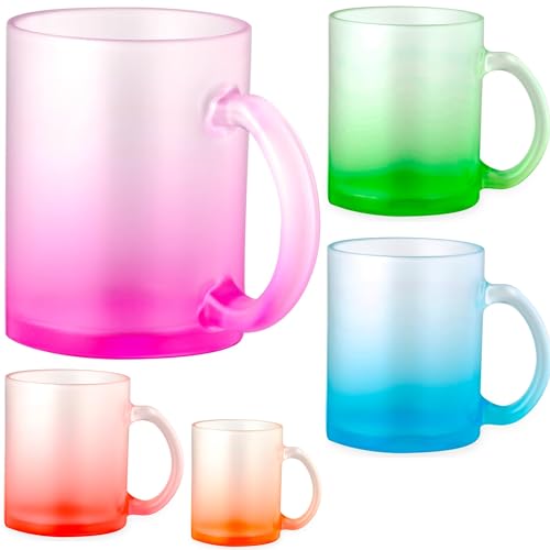 noTrash2003 Set Kaffeetassen Kaffeepott Haferl Teeglas Henkel bruchsicheres Borosilikatglas satiniert mattiert - fröhliche Farbverläufen je 350 mL buntes 5er Set oder farbreinem 6er Set (5 x Farbmix) von noTrash2003