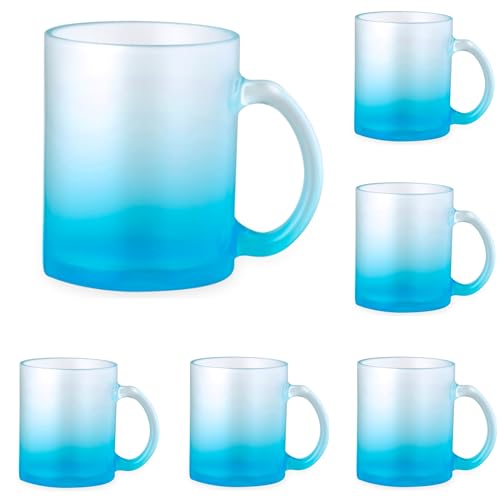 noTrash2003 Set Kaffeetassen Kaffeepott Haferl Teeglas Henkel bruchsicheres Borosilikatglas satiniert mattiert - fröhliche Farbverläufen je 350 mL buntes 5er Set oder farbreinem 6er Set (6 x Blau) von noTrash2003