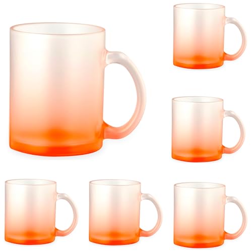 noTrash2003 Set Kaffeetassen Kaffeepott Haferl Teeglas Henkel bruchsicheres Borosilikatglas satiniert mattiert - fröhliche Farbverläufen je 350 mL buntes 5er Set oder farbreinem 6er Set (6 x Orange) von noTrash2003