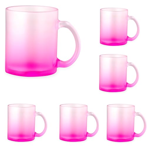 noTrash2003 Set Kaffeetassen Kaffeepott Haferl Teeglas Henkel bruchsicheres Borosilikatglas satiniert mattiert - fröhliche Farbverläufen je 350 mL buntes 5er Set oder farbreinem 6er Set (6 x Pink) von noTrash2003
