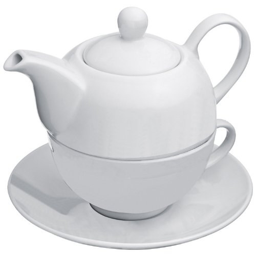 noTrash2003 Single Tee-Set in weiß mit einer Teetasse (ca. 200 ml) sowie Teekanne (ca. 400 ml) und Unterteller aus Porzellan Teegenuss Teepause Teekochen Geschenkidee von noTrash2003