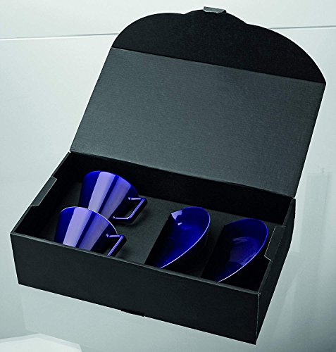 notrash2003 Set aus 2 Kaffeetassen mit Untertasse aus Keramik im Geschenkkarton (Weiss) (Blau) von noTrash2003