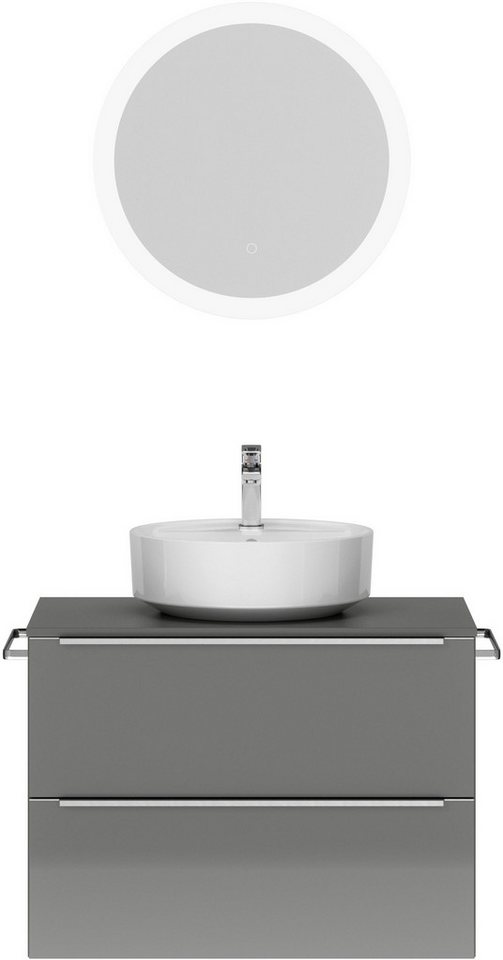 nobilia® Badmöbel-Set Alvene, (2-St., vormontiert, mit Soft-Close), Hochglanz, inkl. Spiegel mit Touch-Sensor, in vier Breiten von nobilia®