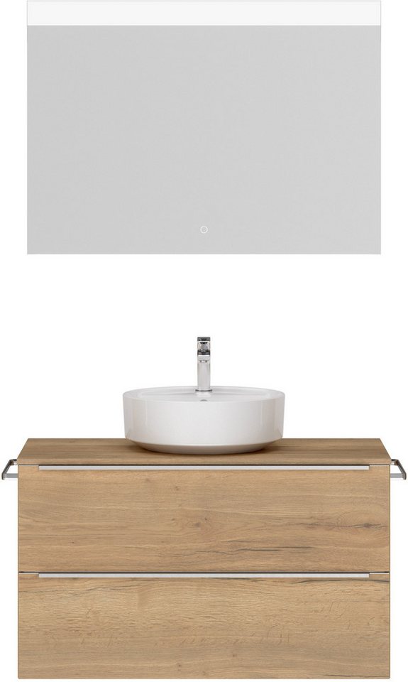 nobilia® Badmöbel-Set Alvene, (2-St., vormontiert, mit Soft-Close), inkl. Spiegel mit Touch-Sensor, in vier Breiten von nobilia®