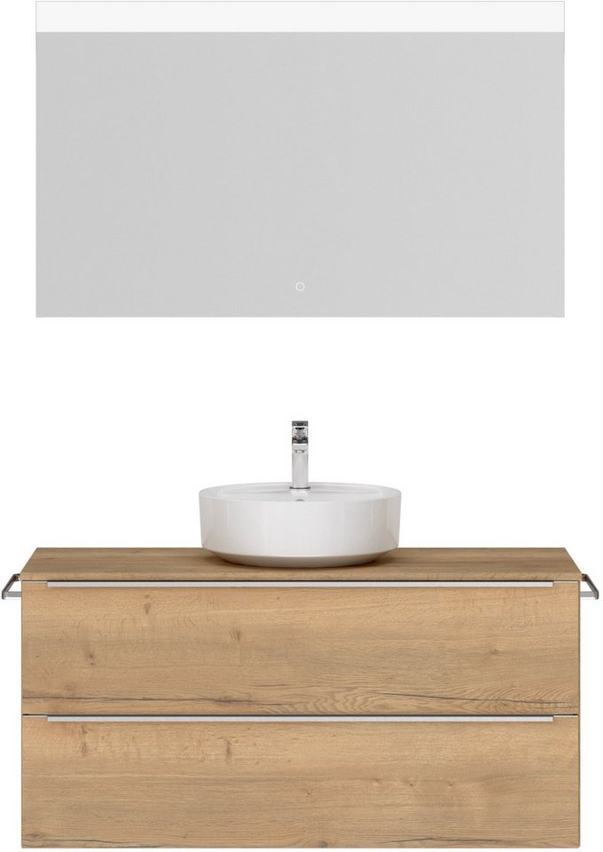 nobilia® Badmöbel-Set Alvene, (2-St., vormontiert, mit Soft-Close), inkl. Spiegel mit Touch-Sensor, in vier Breiten von nobilia®