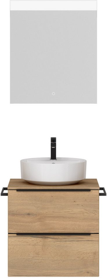 nobilia® Badmöbel-Set Alvene, (2-St., vormontiert, mit Soft-Close), inkl. Spiegel mit Touch-Sensor, in vier Breiten von nobilia®