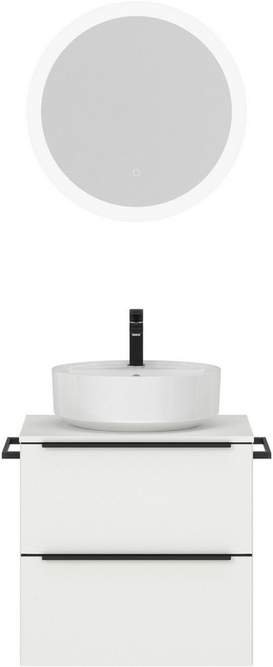 nobilia® Badmöbel-Set Alvene, (2-St., vormontiert, mit Soft-Close), inkl. Spiegel mit Touch-Sensor, in vier Breiten von nobilia®