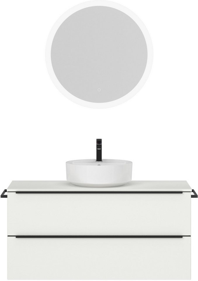 nobilia® Badmöbel-Set Alvene, (2-St., vormontiert, mit Soft-Close), inkl. Spiegel mit Touch-Sensor, in vier Breiten von nobilia®