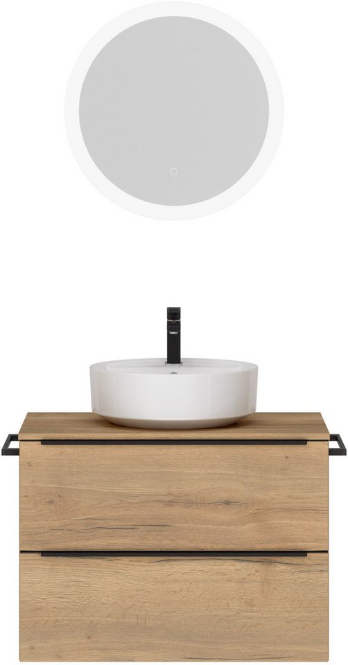 nobilia® Badmöbel-Set Alvene, (2-St., vormontiert, mit Soft-Close), inkl. Spiegel mit Touch-Sensor, in vier Breiten von nobilia®