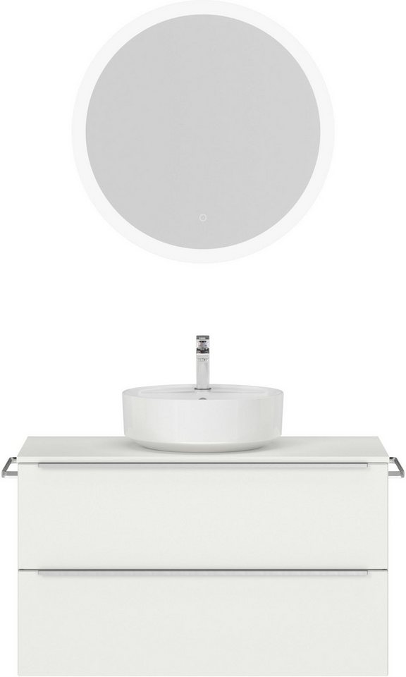 nobilia® Badmöbel-Set Alvene, (2-St., vormontiert, mit Soft-Close), inkl. Spiegel mit Touch-Sensor, in vier Breiten von nobilia®