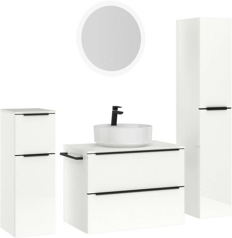 nobilia® Badmöbel-Set Alvene, (4-St., vormontiert, mit Soft-Close), Hochglanz, inkl. Spiegel mit Touch-Sensor, in vier Breiten von nobilia®