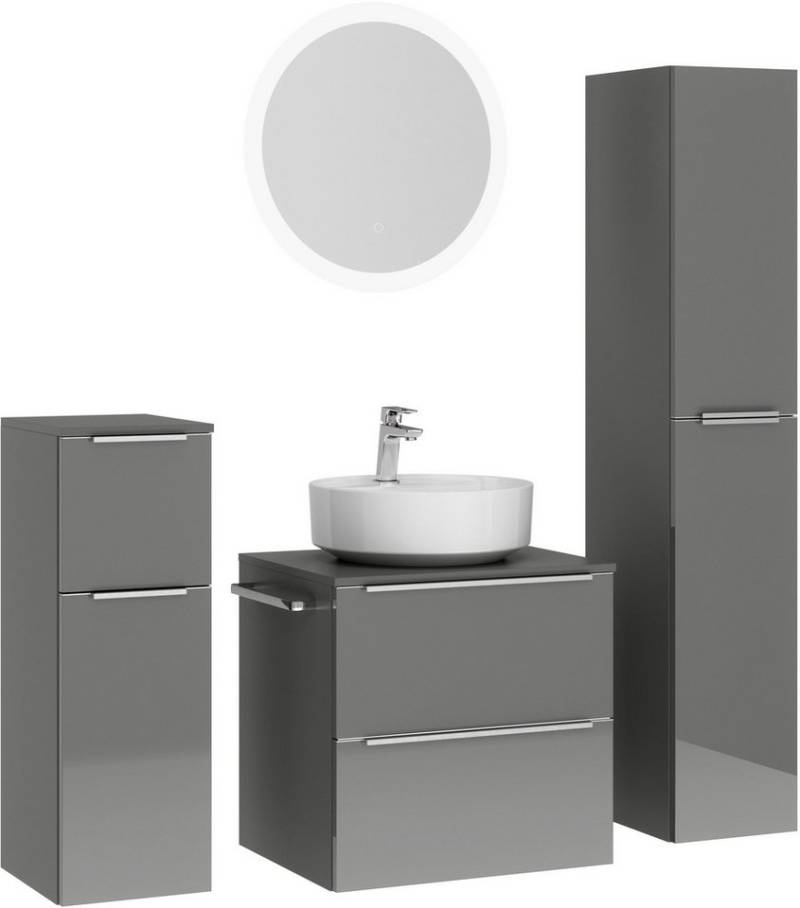 nobilia® Badmöbel-Set Alvene, (4-St., vormontiert, mit Soft-Close), Hochglanz, inkl. Spiegel mit Touch-Sensor, in vier Breiten von nobilia®