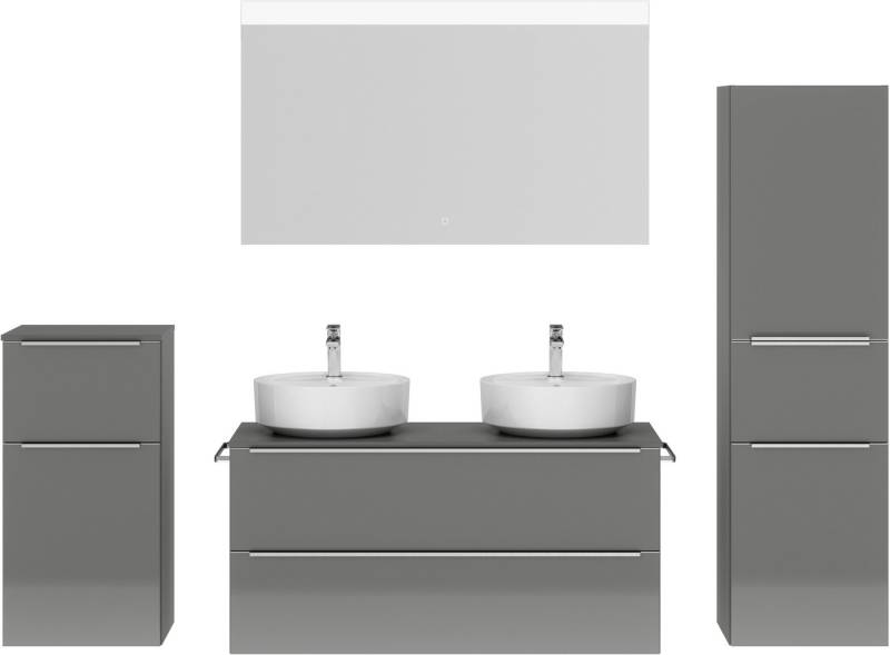 nobilia® Badmöbel-Set Alvene, (4-St., vormontiert, mit Soft-Close), Hochglanz, inkl. Spiegel mit Touch-Sensor, in vier Breiten von nobilia®
