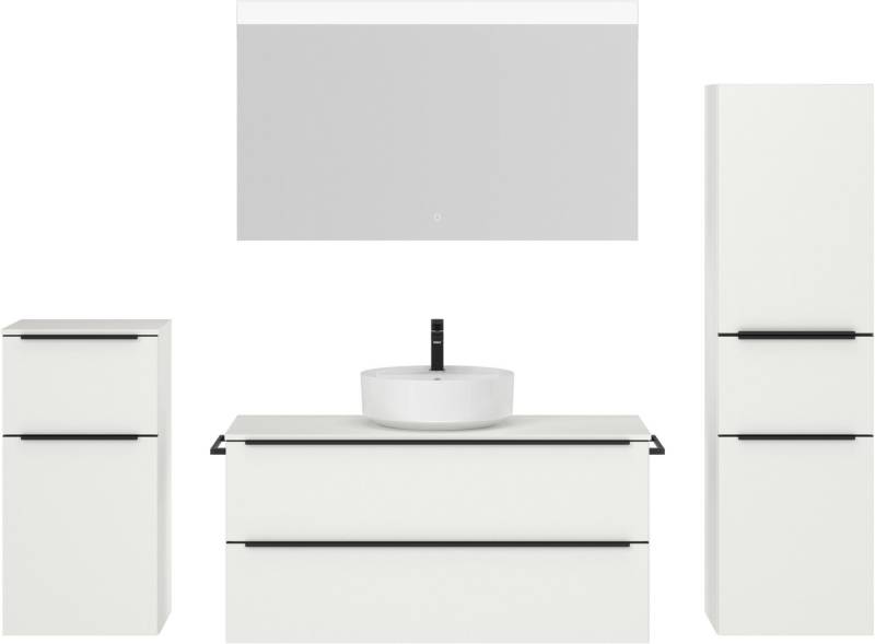 nobilia® Badmöbel-Set Alvene, (4-St., vormontiert, mit Soft-Close), inkl. Spiegel mit Touch-Sensor, in vier Breiten von nobilia®
