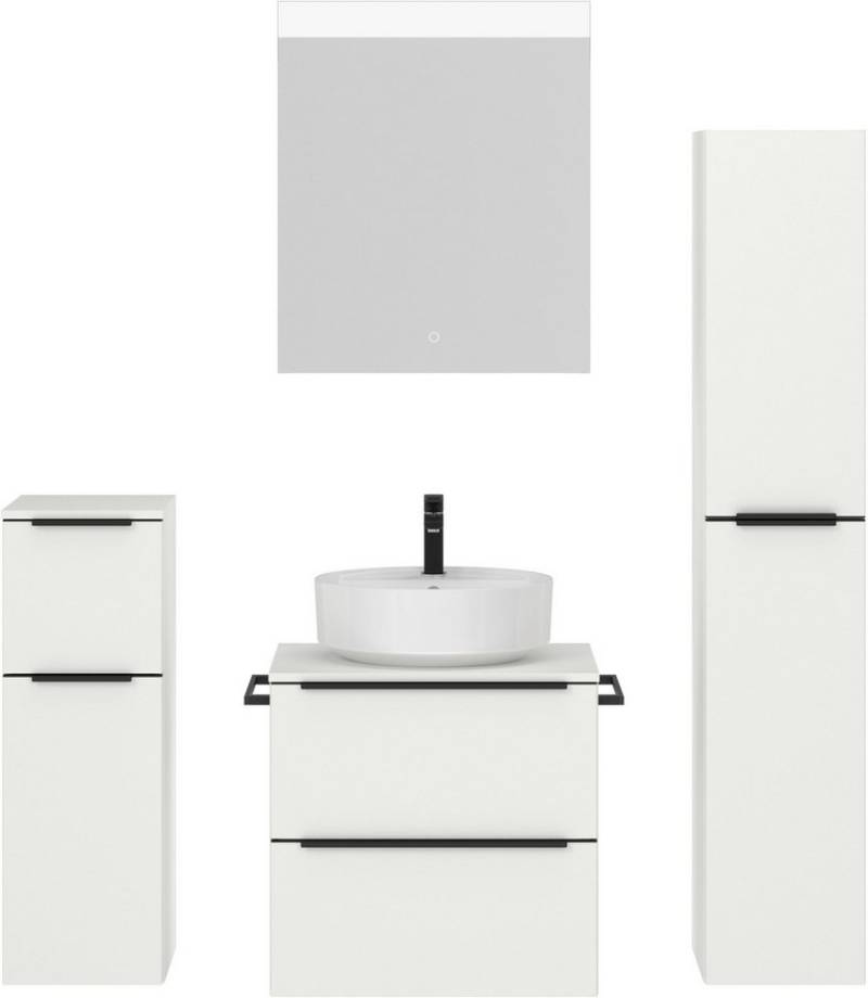 nobilia® Badmöbel-Set Alvene, (4-St., vormontiert, mit Soft-Close), inkl. Spiegel mit Touch-Sensor, in vier Breiten von nobilia®