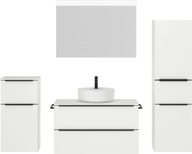nobilia® Badmöbel-Set Alvene, (4-St., vormontiert, mit Soft-Close), inkl. Spiegel mit Touch-Sensor, in vier Breiten von nobilia®