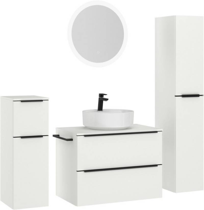 nobilia® Badmöbel-Set Alvene, (4-St., vormontiert, mit Soft-Close), inkl. Spiegel mit Touch-Sensor, in vier Breiten von nobilia®
