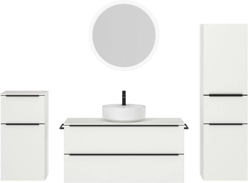 nobilia® Badmöbel-Set Alvene, (4-St., vormontiert, mit Soft-Close), inkl. Spiegel mit Touch-Sensor, in vier Breiten von nobilia®