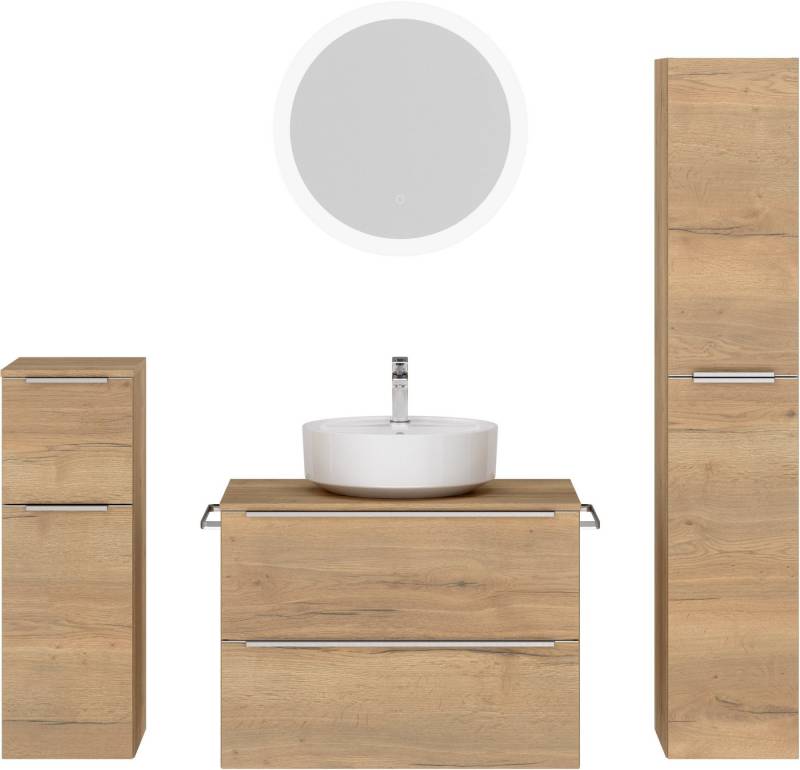 nobilia® Badmöbel-Set Alvene, (4-St., vormontiert, mit Soft-Close), inkl. Spiegel mit Touch-Sensor, in vier Breiten von nobilia®