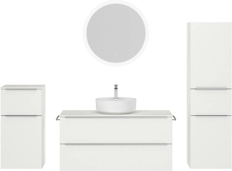 nobilia® Badmöbel-Set Alvene, (4-St., vormontiert, mit Soft-Close), inkl. Spiegel mit Touch-Sensor, in vier Breiten von nobilia®