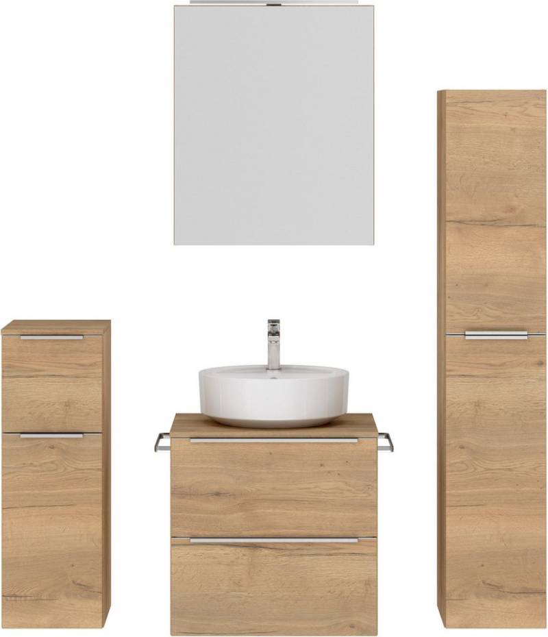 nobilia® Badmöbel-Set Alvene, (4-St., vormontiert, mit Soft-Close), inkl. Spiegelschrank mit Beleuchtung und Dimmerfunktion, in 4 Breiten von nobilia®
