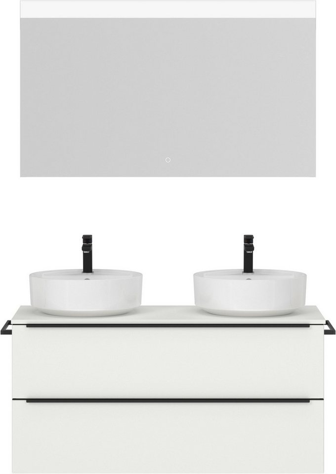 nobilia® Badmöbel-Set Alvene, (2-St., vormontiert, mit Soft-Close), inkl. Spiegel mit Touch-Sensor, in vier Breiten von nobilia®