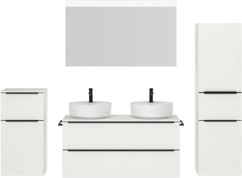 nobilia® Badmöbel-Set Alvene, (4-St., vormontiert, mit Soft-Close), inkl. Spiegel mit Touch-Sensor, in vier Breiten von nobilia®