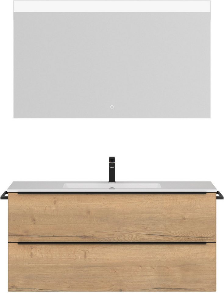 nobilia® Badmöbel-Set Levere, (2-St., vormontiert, mit Soft-Close), inkl. Spiegel mit Touch-Sensor, in vier Breiten von nobilia®
