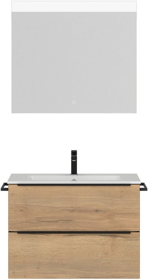 nobilia® Badmöbel-Set Levere, (2-St., vormontiert, mit Soft-Close), inkl. Spiegel mit Touch-Sensor, in vier Breiten von nobilia®
