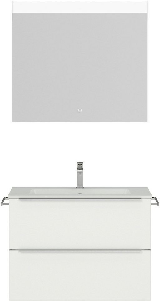 nobilia® Badmöbel-Set Levere, (2-St., vormontiert, mit Soft-Close), inkl. Spiegel mit Touch-Sensor, in vier Breiten von nobilia®