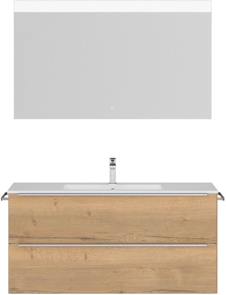 nobilia® Badmöbel-Set Levere, (2-St., vormontiert, mit Soft-Close), inkl. Spiegel mit Touch-Sensor, in vier Breiten von nobilia®