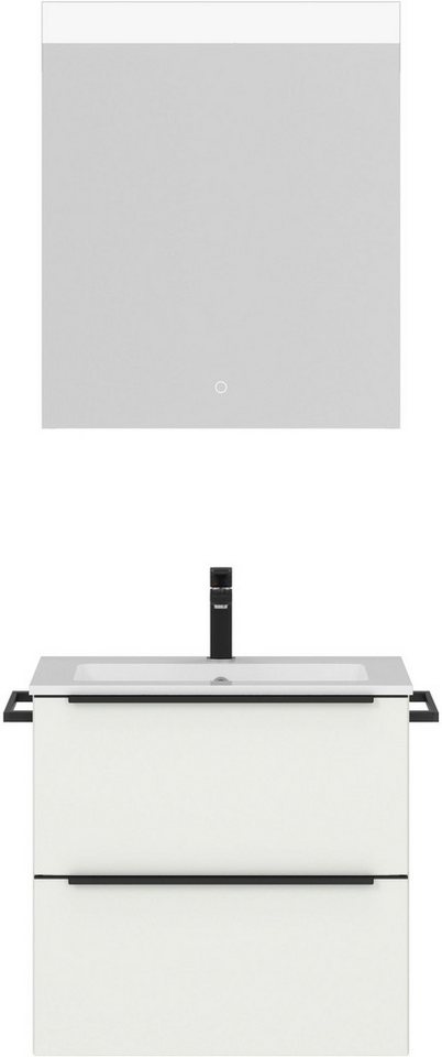 nobilia® Badmöbel-Set Levere, (2-St., vormontiert, mit Soft-Close), inkl. Spiegel mit Touch-Sensor, in vier Breiten von nobilia®