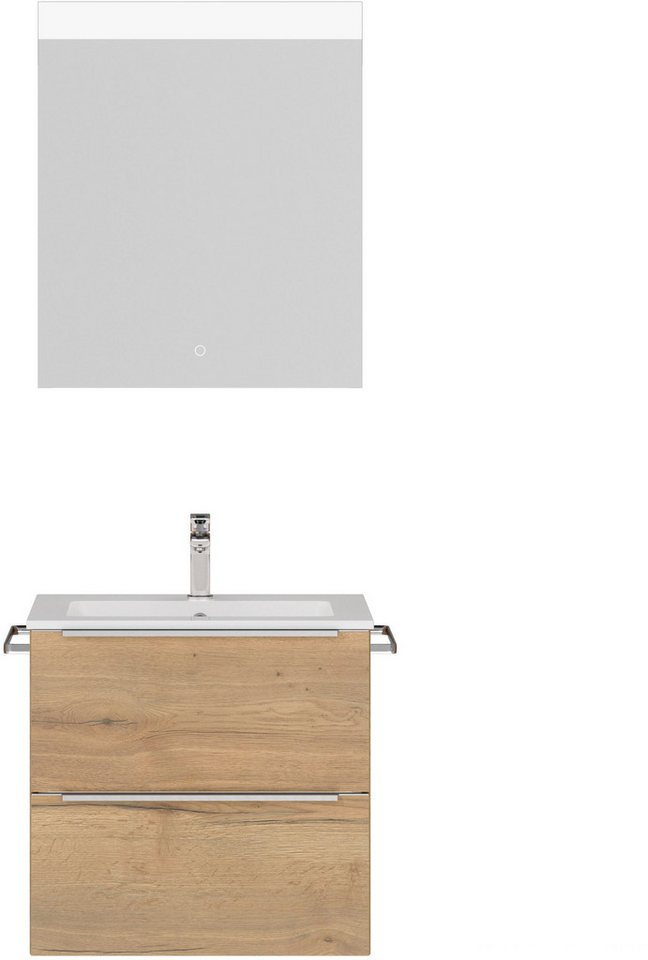 nobilia® Badmöbel-Set Levere, (2-St., vormontiert, mit Soft-Close), inkl. Spiegel mit Touch-Sensor, in vier Breiten von nobilia®