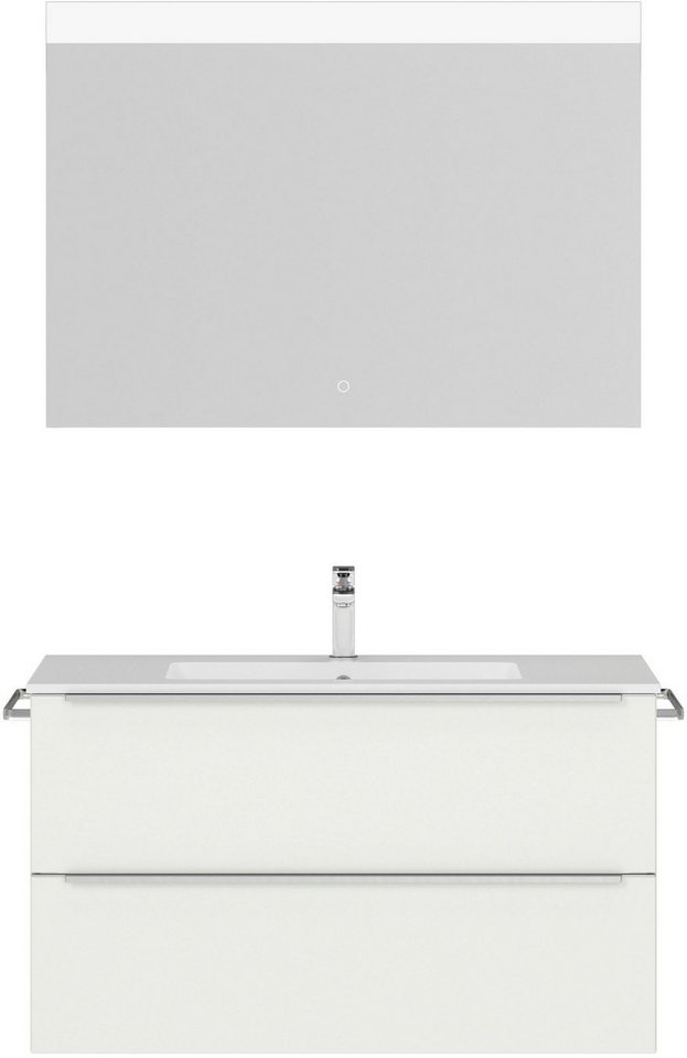 nobilia® Badmöbel-Set Levere, (2-St., vormontiert, mit Soft-Close), inkl. Spiegel mit Touch-Sensor, in vier Breiten von nobilia®