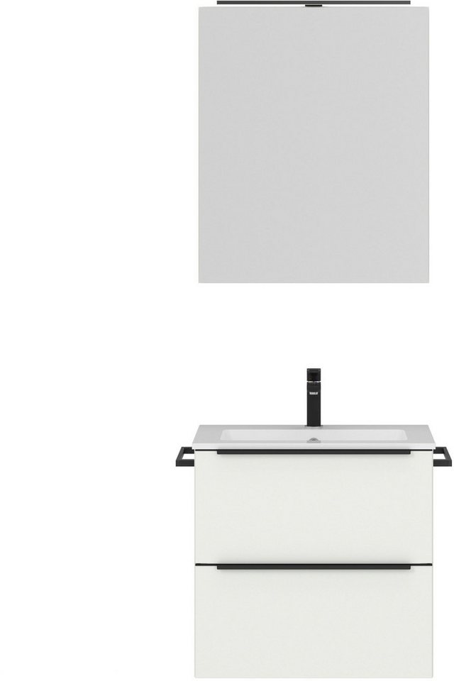 nobilia® Badmöbel-Set Levere, (2-St., vormontiert, mit Soft-Close), inkl. Spiegelschrank mit Beleuchtung und Dimmerfunktion, in 4 Breiten von nobilia®