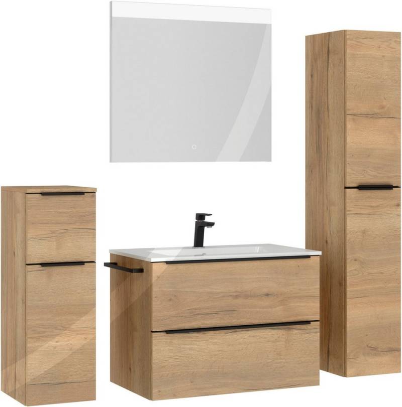 nobilia® Badmöbel-Set Levere, (4-St., vormontiert, mit Soft-Close), inkl. Spiegel mit Touch-Sensor, in vier Breiten von nobilia®