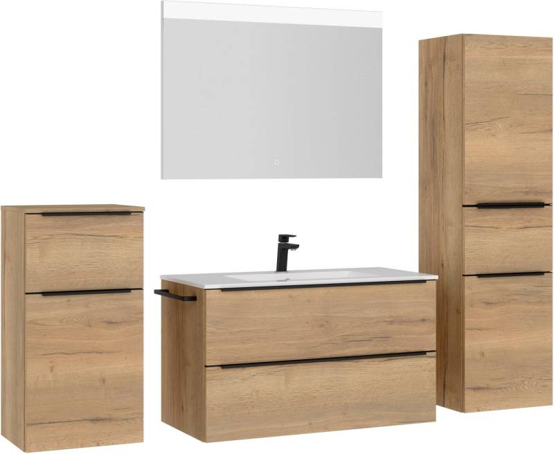nobilia® Badmöbel-Set Levere, (4-St., vormontiert, mit Soft-Close), inkl. Spiegel mit Touch-Sensor, in vier Breiten von nobilia®