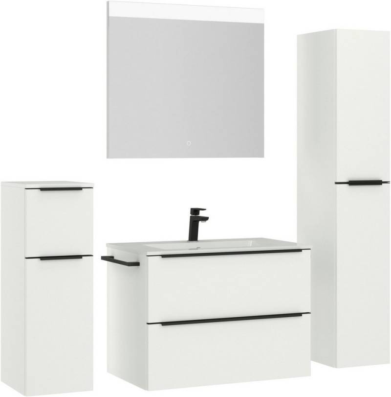 nobilia® Badmöbel-Set Levere, (4-St., vormontiert, mit Soft-Close), inkl. Spiegel mit Touch-Sensor, in vier Breiten von nobilia®
