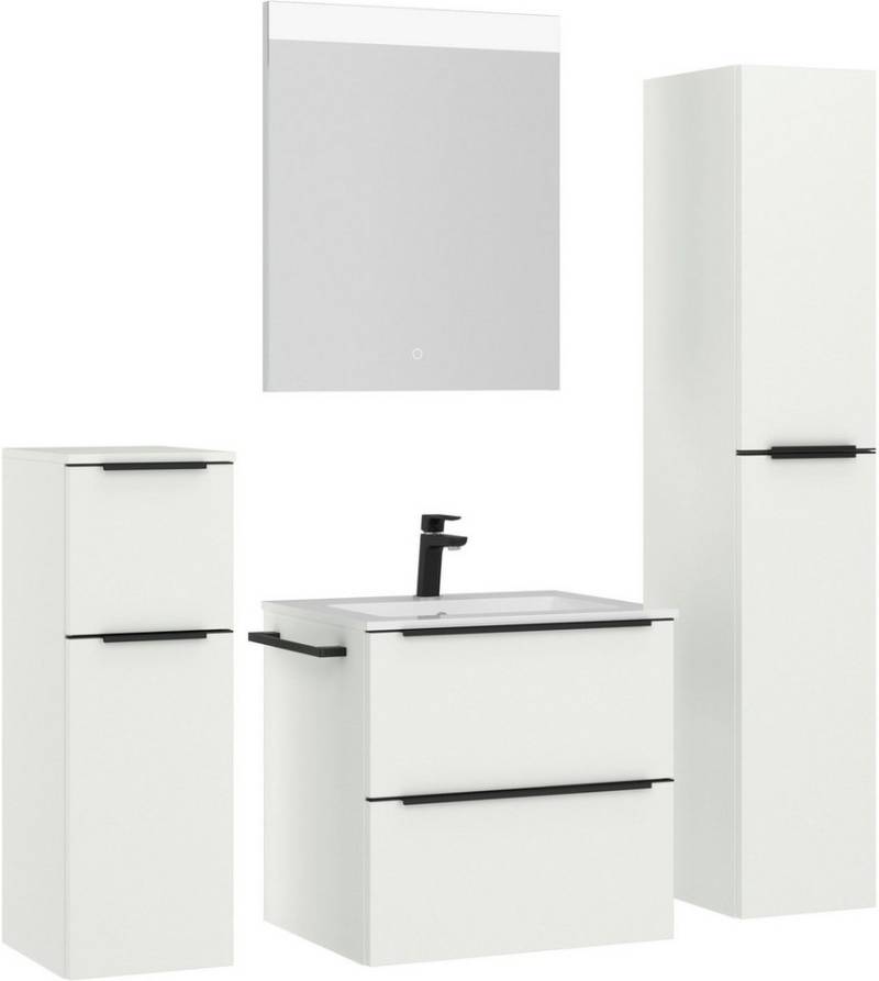 nobilia® Badmöbel-Set Levere, (4-St., vormontiert, mit Soft-Close), inkl. Spiegel mit Touch-Sensor, in vier Breiten von nobilia®