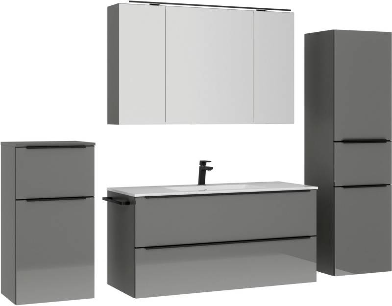 nobilia® Badmöbel-Set Levere, (4-St., vormontiert, mit Soft-Close), inkl. Spiegelschrank mit Beleuchtung und Dimmerfunktion, in 4 Breiten von nobilia®