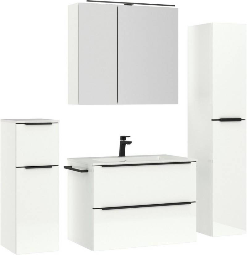 nobilia® Badmöbel-Set Levere, (4-St., vormontiert, mit Soft-Close), inkl. Spiegelschrank mit Beleuchtung und Dimmerfunktion, in 4 Breiten von nobilia®