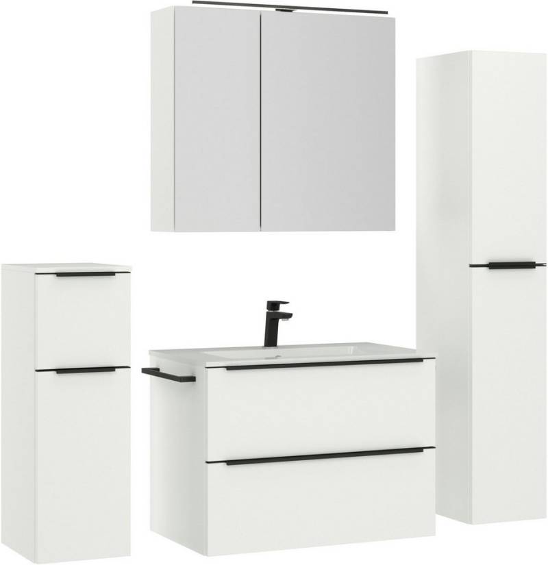 nobilia® Badmöbel-Set Levere, (4-St., vormontiert, mit Soft-Close), inkl. Spiegelschrank mit Beleuchtung und Dimmerfunktion, in 4 Breiten von nobilia®
