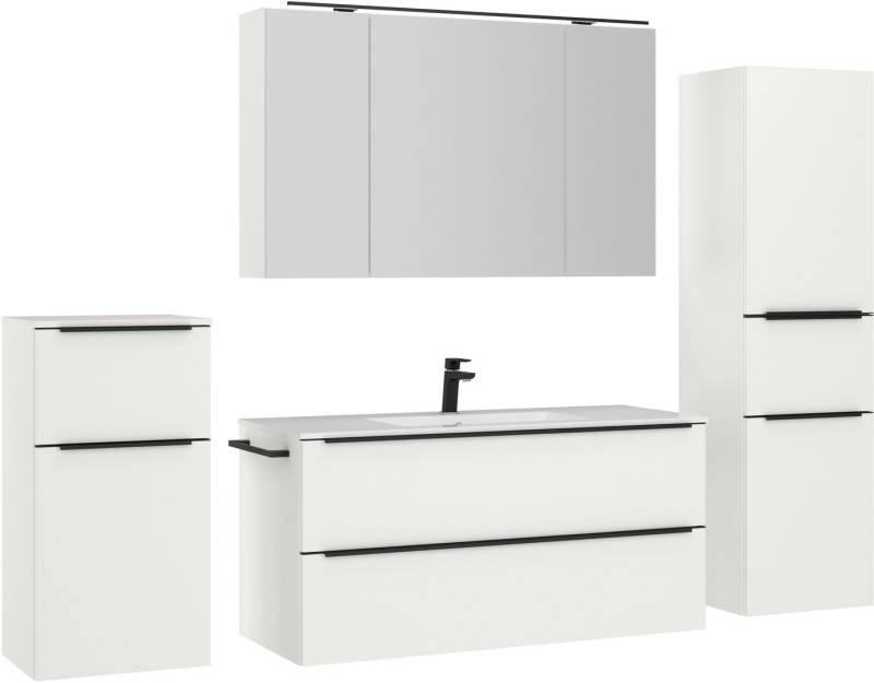 nobilia® Badmöbel-Set Levere, (4-St., vormontiert, mit Soft-Close), inkl. Spiegelschrank mit Beleuchtung und Dimmerfunktion, in 4 Breiten von nobilia®
