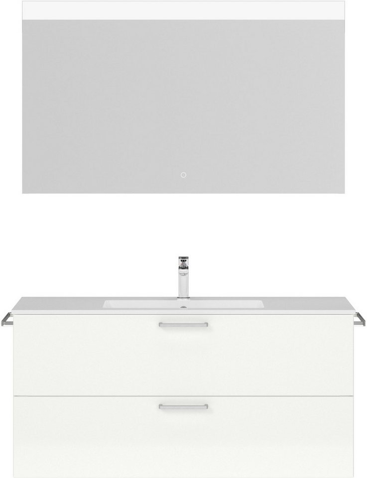 nobilia® Badmöbel-Set Tolvina, (2-St., vormontiert, mit Soft-Close), Hochglanz, inkl. Spiegel mit Touch-Sensor, in vier Breiten von nobilia®