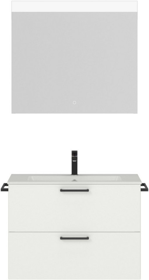 nobilia® Badmöbel-Set Tolvina, (2-St., vormontiert, mit Soft-Close), inkl. Spiegel mit Touch-Sensor, in vier Breiten von nobilia®